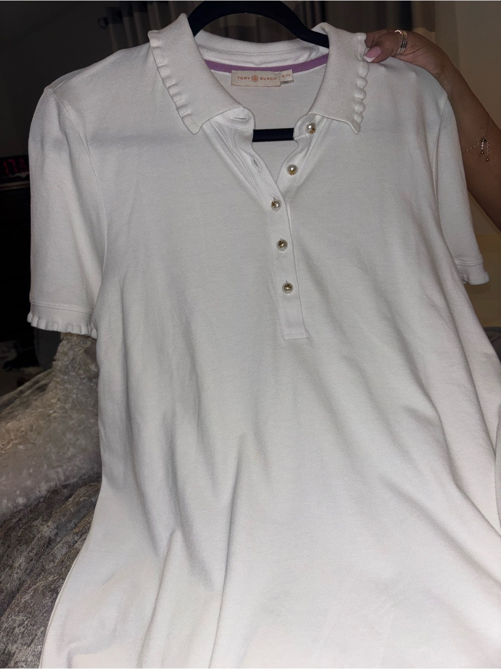 Tory Burch Cream Ruffled-Collar Polo